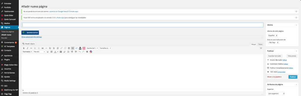 Crear Página WordPress